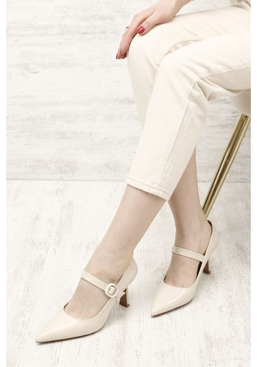 Gönderi R Ten Rugan Sivri Burun Kadeh Ökçe Mary Jane Ayakkabı Ten Rugan