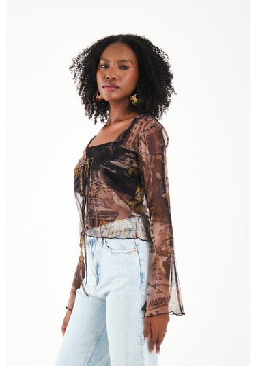 Önü Bağcıklı Tül Bluz Yeşil