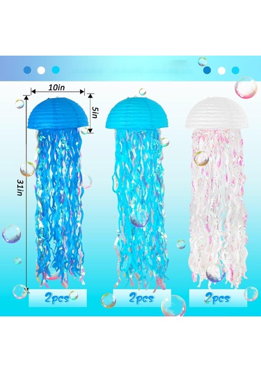 Yunboo Mavi Renkli Medusa Desenli Yarı Dairesel Cam Filmi Fenerler, 6'lı Set, Doğum Günü Ve Dekorasyon İçin Asılı Kullanıma Uygun Diğer