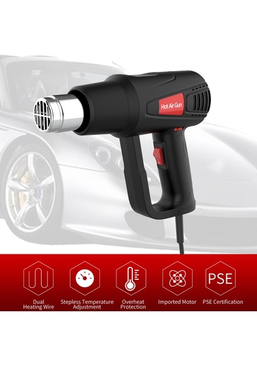 Lemestar Isı Fırçası 2000w 50-650 C Sürekli Sıcaklık Regülasyonu 2 Lü Hava Hızı 5 Ağızlı + 1 Scraper Ergonomik Kumaş Avrupa Standartı Siyah