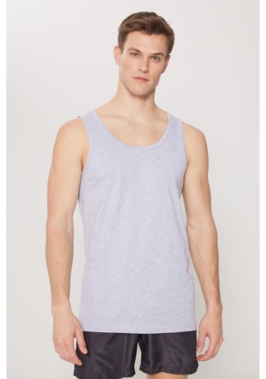 AC&Co / Altınyıldız Classics Erkek Standart Fit Normal Kesim %100 Pamuk 2'li Atlet Paketi -  Grı Melanj Gri Melanj