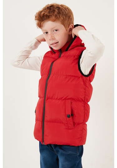 Lela Fermuarlı Kapüşonlu Cepli Şişme Unisex Çocuk Yelek 5761983 Kırmızı