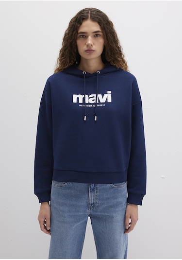 Mavi - Mavi Logo Baskılı Kapüşonlu Lacivert Sweatshirt 168334-704 Lacivert