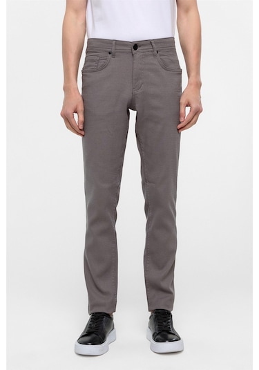 Süvari Gri Slim Fit 5 Cep Kalıp Armürlü Kanvas Pantolon