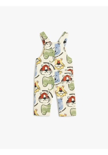 Koton Askılı Uzun Tulum Salopet Hayvanlar Baskı Detaylı Şardonlu Ekru Desenli 5wmb10263tk Ekru