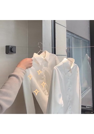 Ximistore9 304 Çelik İç/şehir Dışı Gizli Katlanabilir 4.2m Çamaşır Çekme Kablosu - Delme Yok Banyo Balkon Kurutma Aleti Beyaz