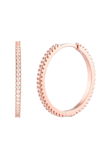 Taşlı Rose Gold Halka Gümüş Kadın Küpe N11.91210