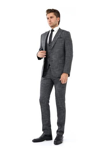 Presto Erkek Yelekli Slimfit Takım Elbise 6 Drop Siyah 788-001 Siyah