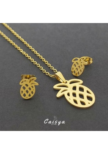 Ananas Çelik Kolye Küpe Set Gümüş