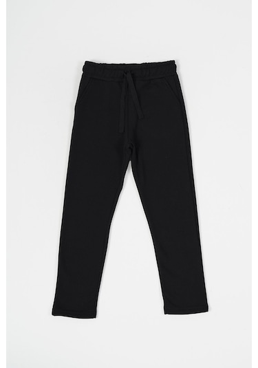 Siyah-lacivert Antrasit Kalın Pamuklu Beli Lastikli Yan Cepli 3'lü Erkek Çocuk Eşofman Altı 001