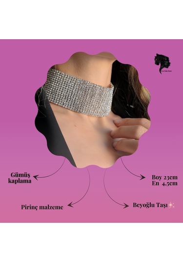 Gümüş Kaplama Rhinestone Choker Tasma Model Kolye Gümüş