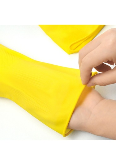 Geeksen Ev Koruma Kalın Lateks Eldiveni - Su Geçirmez Kauçuk, Yıkama Ve Ev İşleri İçin, Emniyetli Kullanim, L Beden Sarı