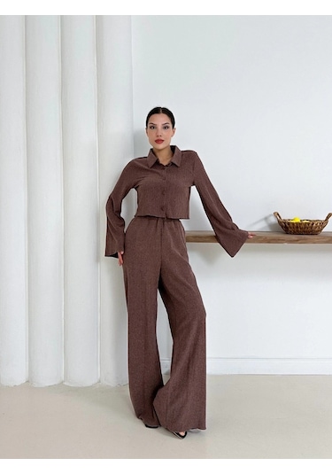 By Mop Gömlek Yaka Kaplama Düğmeli Takım Kahve St265866 Kahve