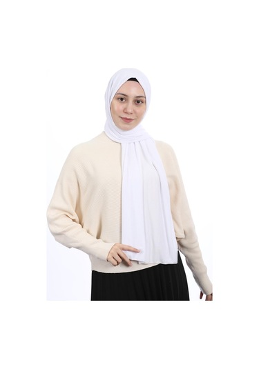 Tesettür Kadın Penye Şal Düz - Beyaz