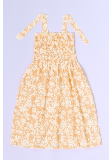 Kız Çocuk Askılı Elbise Çiçek Desenli B35 Hcm00119 Taba