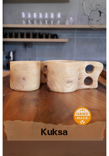 Asaf Atelier El Yapımı Kestane Ağacı Ahşap Kupa - Kuksa 2'li