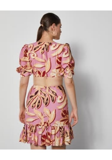 Desenli Kadın Mini Elbise - Pencere Detaylı - Modern Ve Şık - Günlük Ve Özel Günler İçin Elbise Pembe