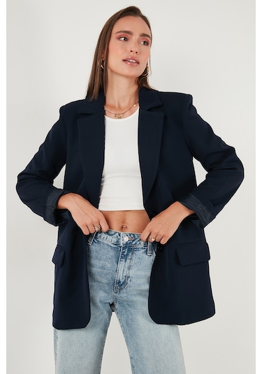 Lela Relaxed Fit Mono Yaka Cepli Blazer Bayan Ceket 611Bc00132 Lacivert