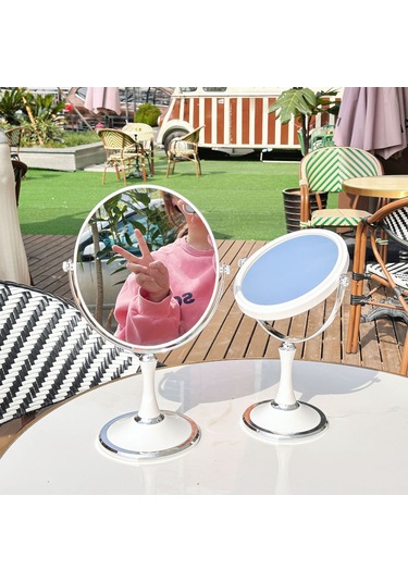 Hangfox 6 İnç Avrupa Stili 360 Derece Döner Masaüstü Makyaj Aynası - İki Yönlü 3 Kat Büyütme Fonksiyonu Büyük Boy Dairesel