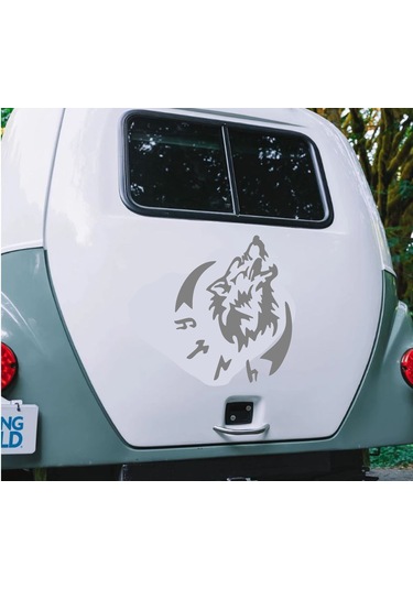 Kurt Ve Göktürkçe Türk Yazısı Gökbörü Sticker - Araba Oto Motosiklet Karavan Pickup Sticker 00758 30x26 Cm