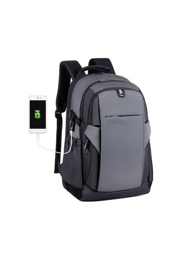 Createtech Usb Sırt Çantası Seyahat Şarj Portu Hırsızlığa Karşı Dayanıklı Bilgisayar Çantası Günlük İl Gri
