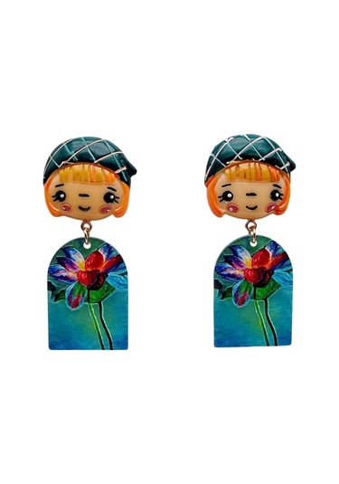 Waves And Pebbles Tablolu Kız Küpe No8 Mavi