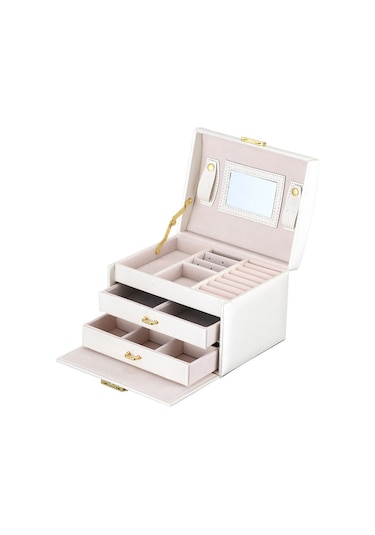 Sones Basit Taşınabilir Mücevher Kutusu Küpe Yüzük Saklama Konsolidasyon Kutusu Çekmeceli, Boyut: 17,5 X 14 X 13 Cm Beyaz
