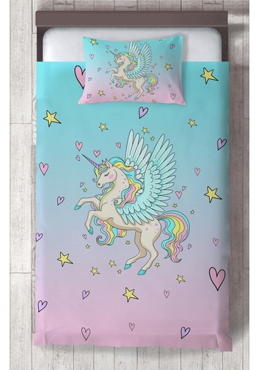 Mekta Home Bebek Ve Çocuk Odası Uçan Unicorn Desenli Yatak Örtüsü Renkli