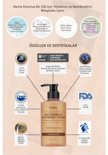 Kundal Leather Iris Nemlendirici ve Arındırıcı Tanecikli Vücut Yıkama Jeli 500 ML