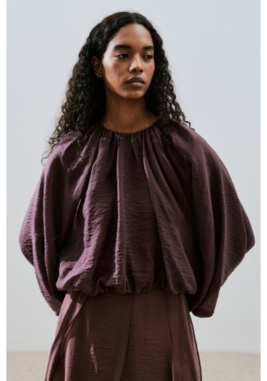 Balon Form Kısa Bluz Bordo Bordo