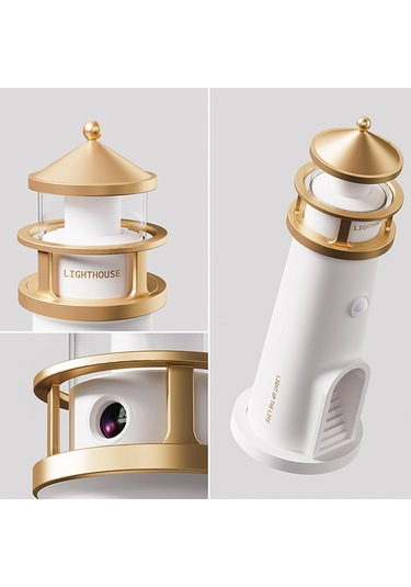 Tcherchi Led Deniz Feneri Ay Lambası Projektör Gece Lambası, Şarj Edilebilir Ay Işığı Projeksiyon Gece Lambası Sarı Işık