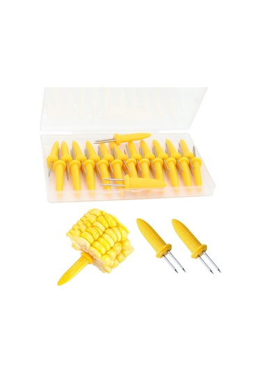 Dofolink 24 Adet Paslanmaz Çelik Mısır Çatalı - Barbekü, Mutfak Pişirme Araçları, Isı Dayanıklı, Yeniden Kullanılabilir, Temizliği Kolay