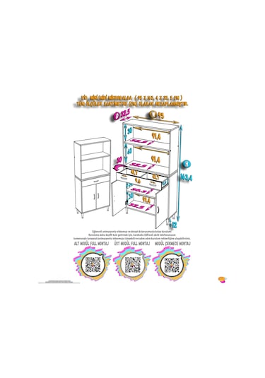 Modilayn Vio Fırın Dolabı 95x163,4x32.5 Cm Çekmeceli Kapaklı Mini/midi Mikrodalga Mutfak Dolabı Beyaz