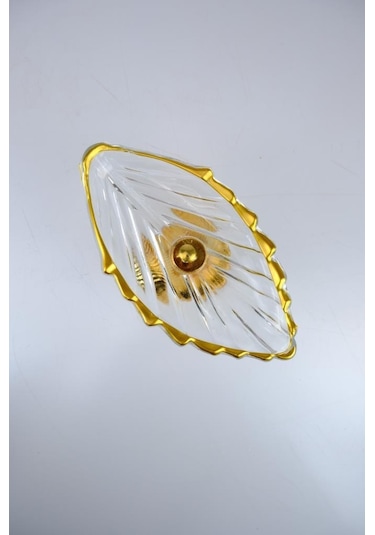 Digithome Leaf Ayaklı Oval Cam Servis Sunumluk Kurabiyelik Gold Yaldızlı 20 Cm C320.045