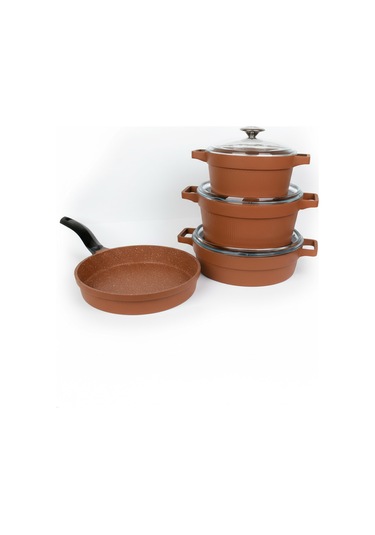 Masterchef Döküm 7 Parça Set Çizgili Tencere Turuncu