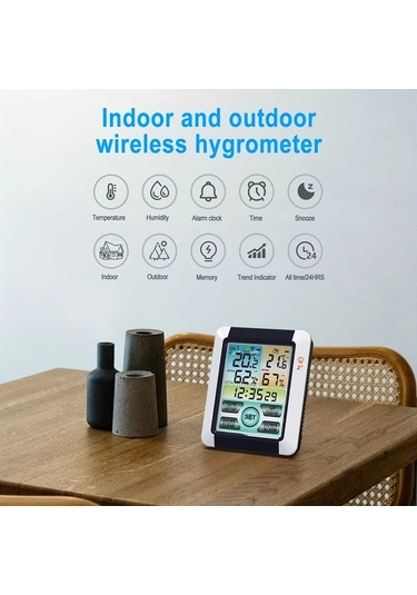 Topshop1 Beyaz Kablosuz Hava Durumu Istasyonu Renkli Ekranli Ic Dis Mekan Sicaklik Olcer Sensorlu