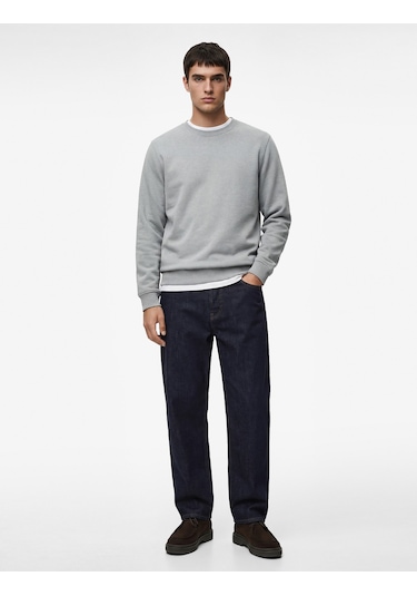 Koton Pamuklu Uzun Kollu Şardonlu Bisiklet Yaka Erkek Basic Sweatshirt Gri 6wam70017mk