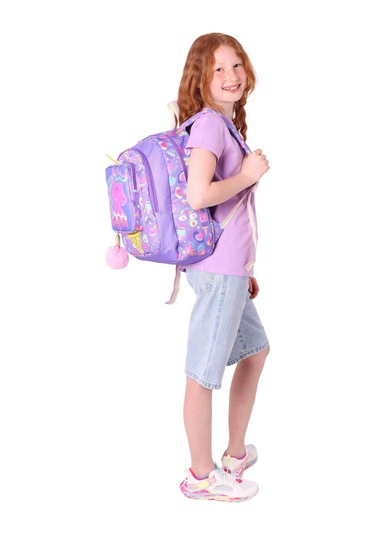 Kaukko Kids Üç Gözlü Kız Çocuk Okul Sırt Çantası Unicorn Detaylı - L5224 Mor - Sarı