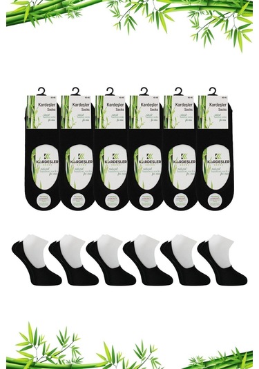 Bambu Erkek Babet Siyah Çorap Dikişsiz Görünmez Kaydırmaz Topuk Silikonlu 6'lı Paket Siyah