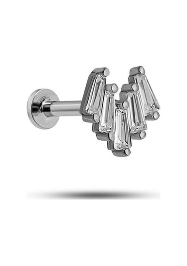 925 Ayar Gümüş Rodyumlu Minimal Beş Baget Taşlı Tragus Piercing Küpe Gümüş