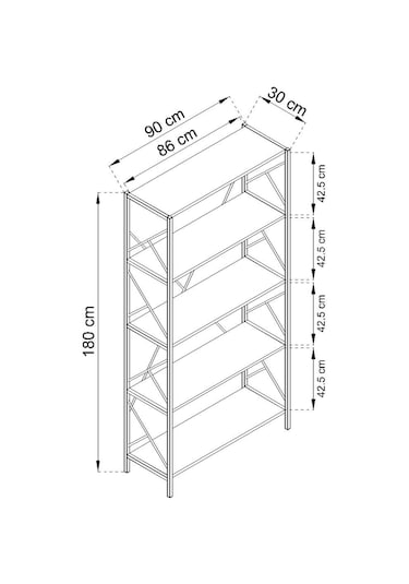 5 Raf Dekoratif 180 Cm Kitaplık Beyaz