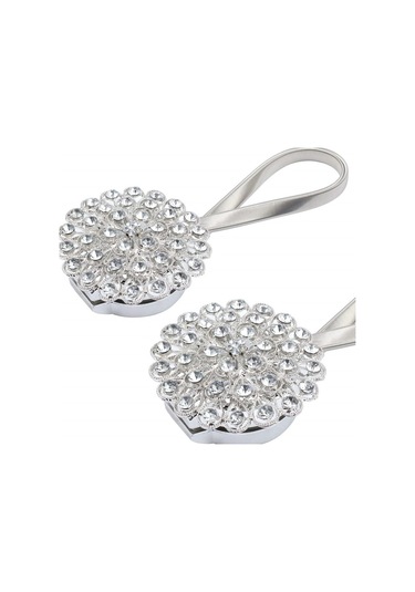 Manyetik Perde Bağları Gümüş , 2'li Paket Parıldayan Kristal Çiçekli Perde Bağları, Ev İçin Yüksek Elastik Yaylı Çelik Telli Perde Tokaları Diğer