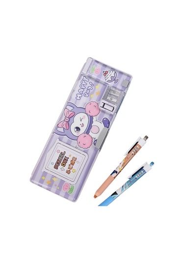 Pratik Ve Şık Çift Taraflı Hesap Makinesi İle Kırtasiye Organizer Çok Amaçlı Okul Ofis Malzemeleri Saklama Kutusu Mor