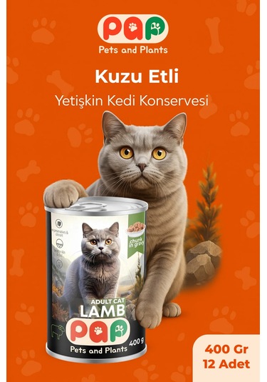 Pets And Plants Kuzu Etli Yetişkin Kedi Konservesi 12 x 400 G