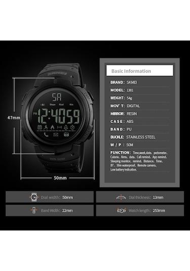 Tenfowee Skmeı Akıllı Spor Saati Unisex - 5atm Su Geçirmez, Adım Sayıcı, Kalori Takibi, Arama/bildirim Hatırlatıcı, Gerçek Zamanlı Spor İstatistikleri, Siyah 1301