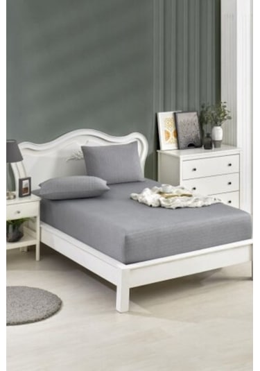 Lastikli Fıtted Antrasit Çift Kişilik Yastıklı Çarşaf Seti Antrasit