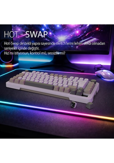 Ikg-455 Empousa Gasket Blue Swıtch Rgb Mekanık Gamıng Klavye Beyaz