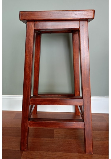 Ahşap Bar Taburesi, Bar Sandalyesi, Yüksek Tabure, Yan Sehpa, Dekoratif Stand, Boyalı, 33x33x72cm Koyu Kestane