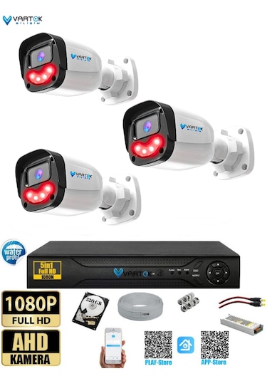 3 Lü 5mp Full Hd 1080p Atom Ledli 250gb Hdd Güvenlik Kamera Seti Gece Görüşlü Tak Çalıştır İp Gerektirmez