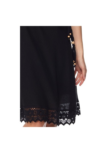 Şile Bezi Siyah Askılı Kemerli Elbise